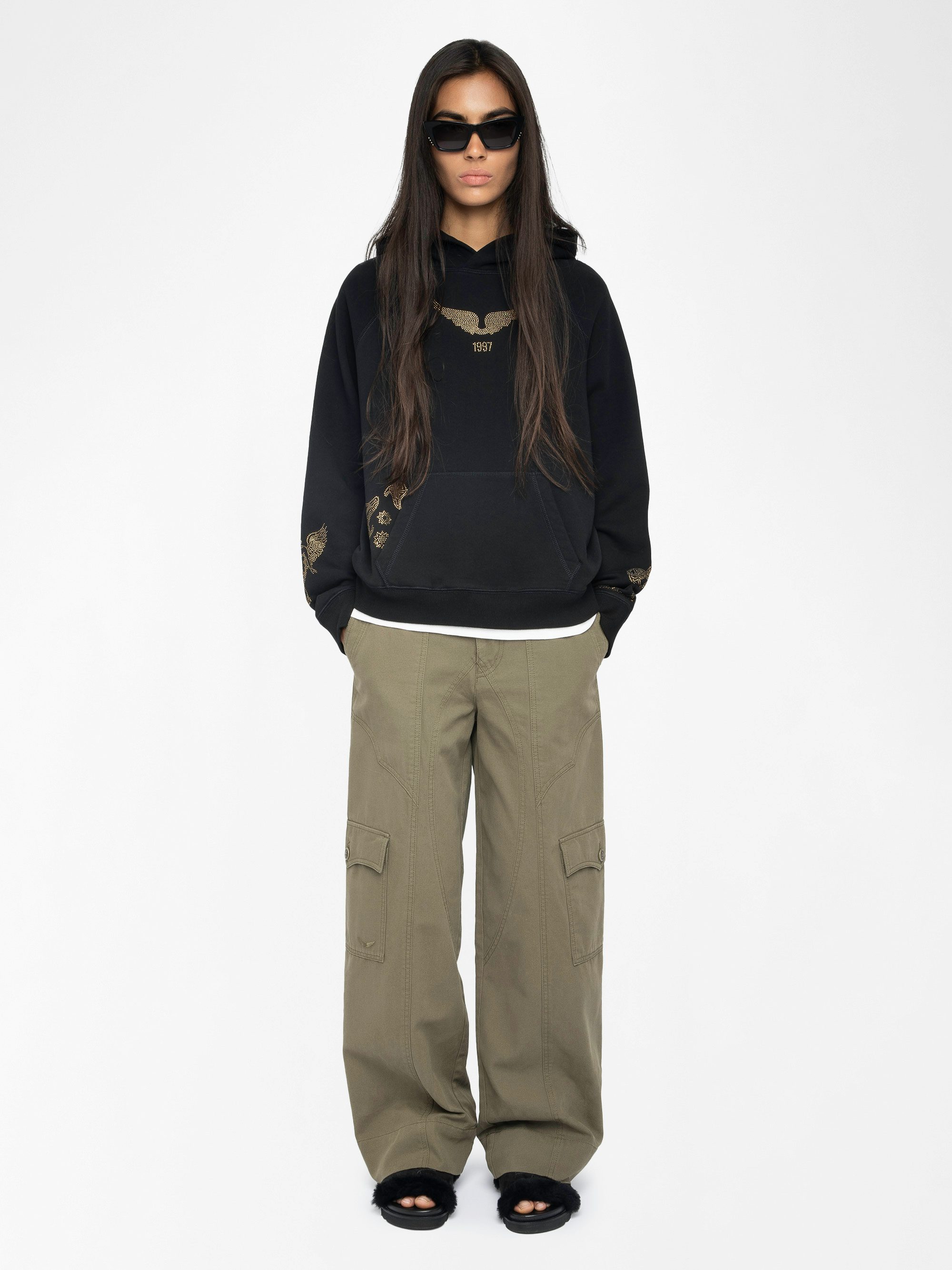 Georgy Sweatshirt - Hooded sweatshirt with long sleeves featuring rhinestone multicusto.